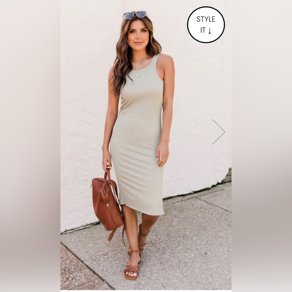A LOVING ENDEAVOR RIBBED MIDI SAGE TANK DRESS